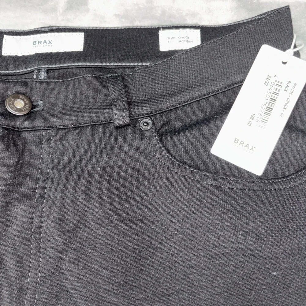Brax Chuck Hi Flex‎ Jersey Knit Performance Pants Black Stretch 34x32 NWT Italy